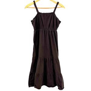 Y2K Faded Glory Babydoll Tiered Midi Dress Size S Brown Sleeveless Smocked